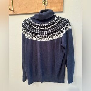 L.L. Bean Navy and White Fair Isle Turtleneck Sweater, cashmere and cotton blend
